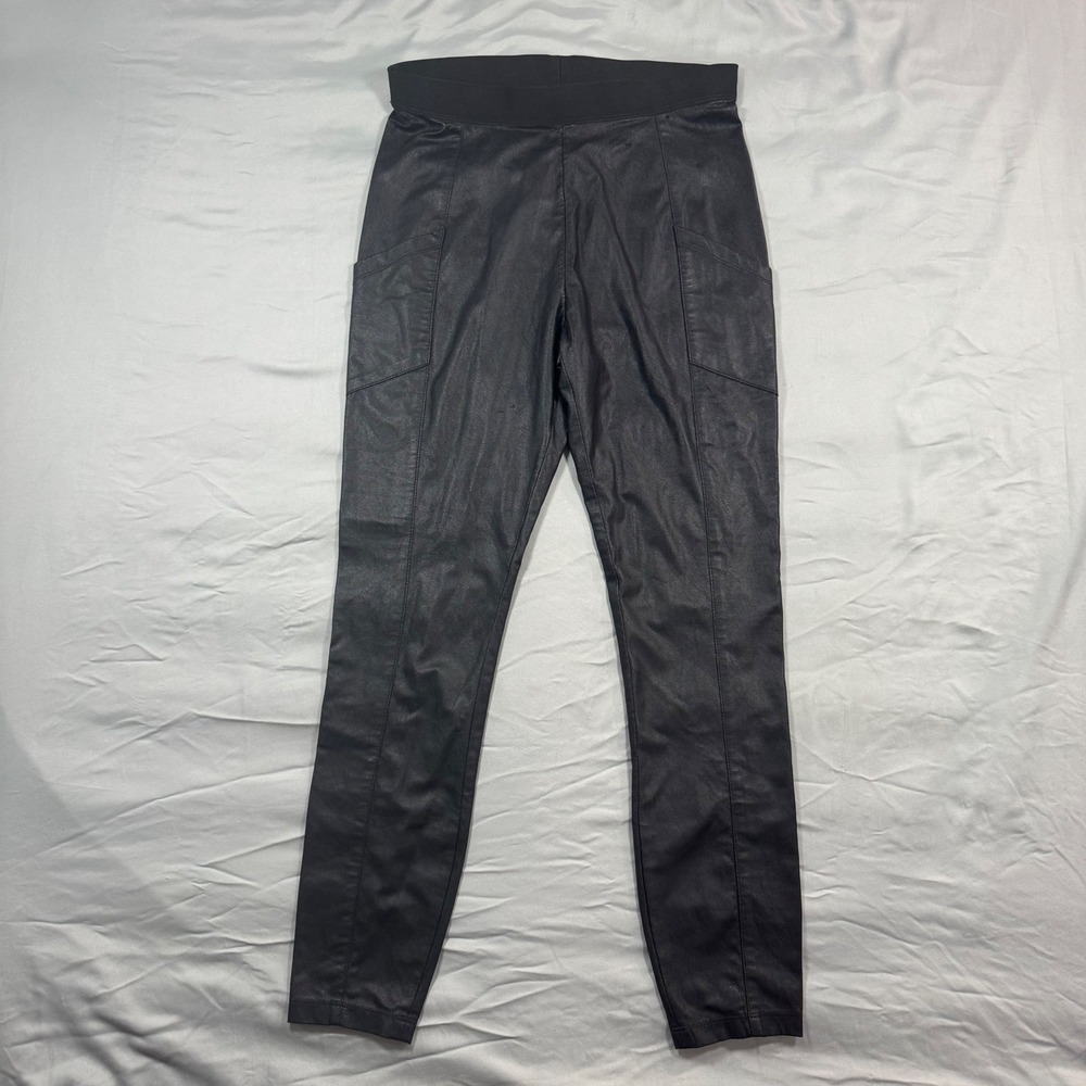 BCBGMAXAZRIA Womens Andrei‎ Black Faux Leather Leggings High Rise Pockets Sz S
